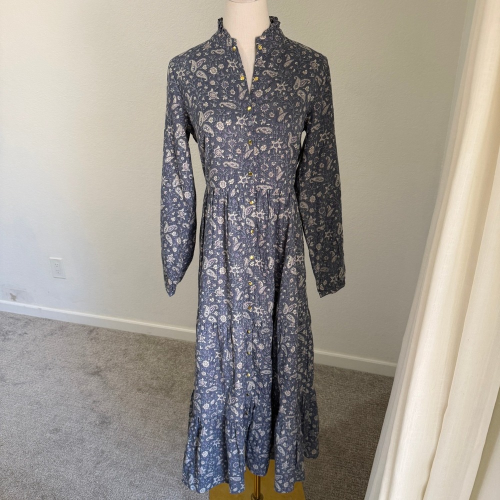 Louis Louise Paris Blue Floral Paisley Maxi Dress Medium French Prairie Peasant